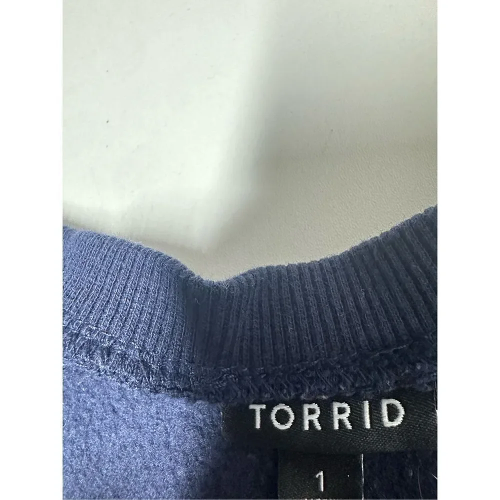 Torrid Bohemian Navy Blue Embroidered Floral Sweater Sweatshirt Size 1X - Picture 4 of 10